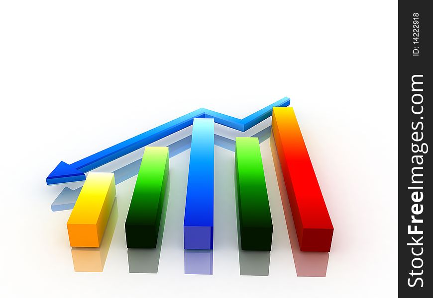 Highly rendering  graph showing decrease in benefits or earnings. Highly rendering  graph showing decrease in benefits or earnings