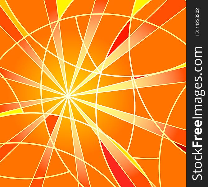 Abstract bright orange mosaic background with rays. Abstract bright orange mosaic background with rays