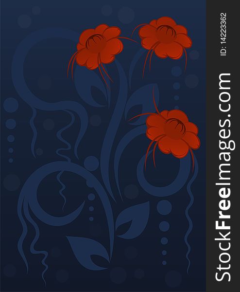 Beautiful blue background with red flowers. Beautiful blue background with red flowers