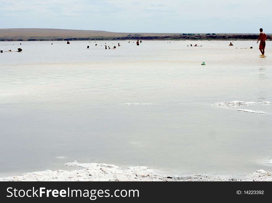 Salty lake Baskunchak and mountain Bogdo,Russia