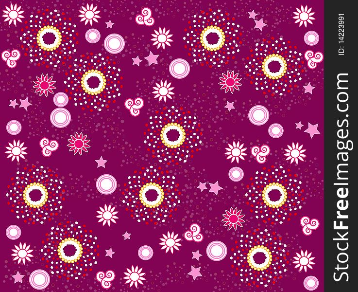 Seamless wallpaper design in purple with little ornaments