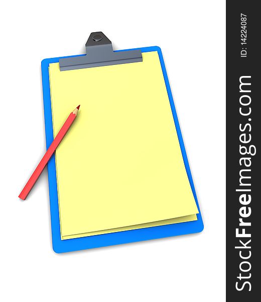 3d illustration of clipboard with pencil, over white background