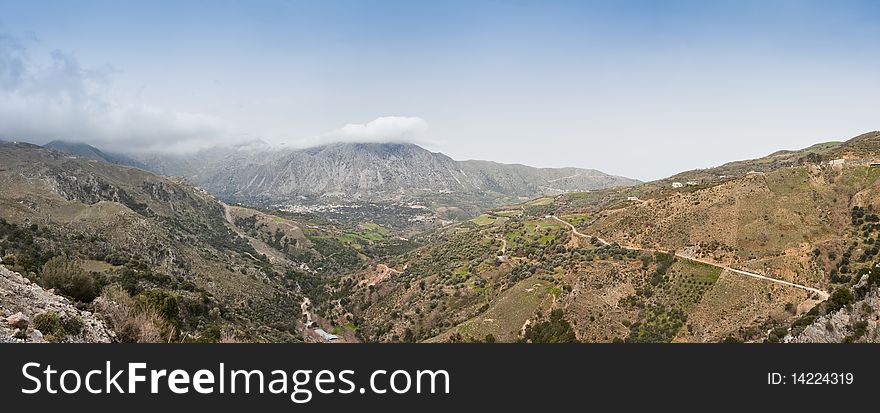 Panoramic landscape over Asi Gonia Mountains in Crete, Greece
