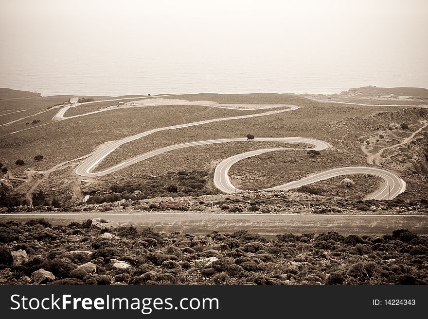 Windy road to Khora Sfakion in Crete, Greece