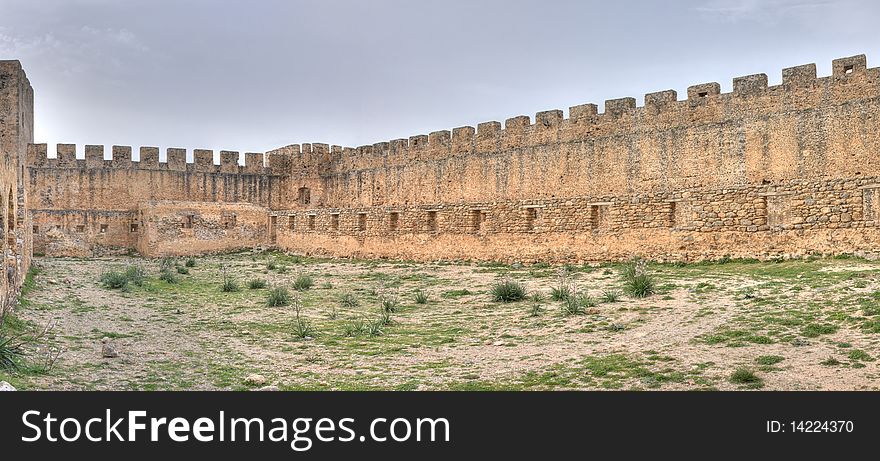 Panoramic view of Frangokastello fortress in Crete, Greece