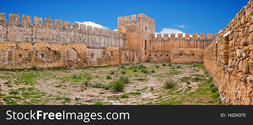 Panoramic view of Frangokastello fortress in Crete, Greece