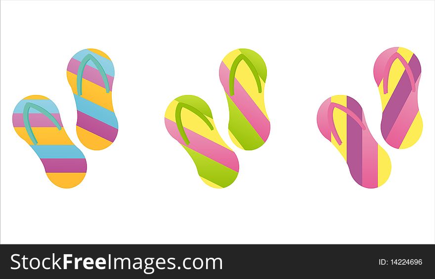 Set of 3 colorful flip flops. Set of 3 colorful flip flops