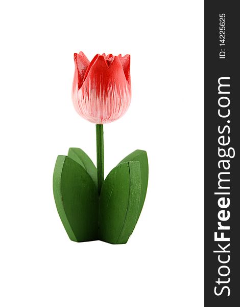 Red wooden tulip isolated on white background. Red wooden tulip isolated on white background