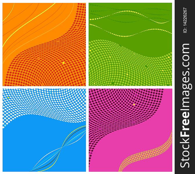 Four abstract background: orange, green, blue and pink