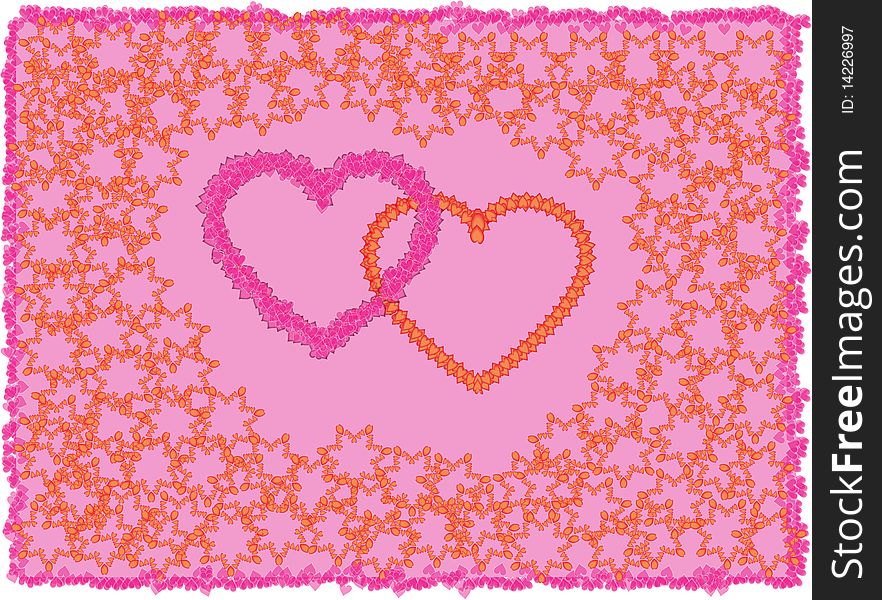 Frame with hearts  isolated on a pink background