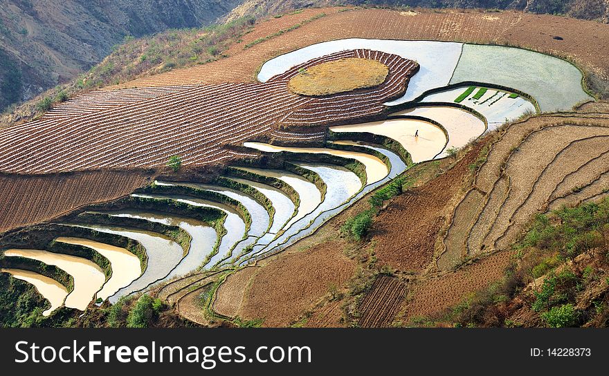 This is the northeastern part of China's Yunnan province, a red land, the farmers in cultivation, forming a natural wonder.