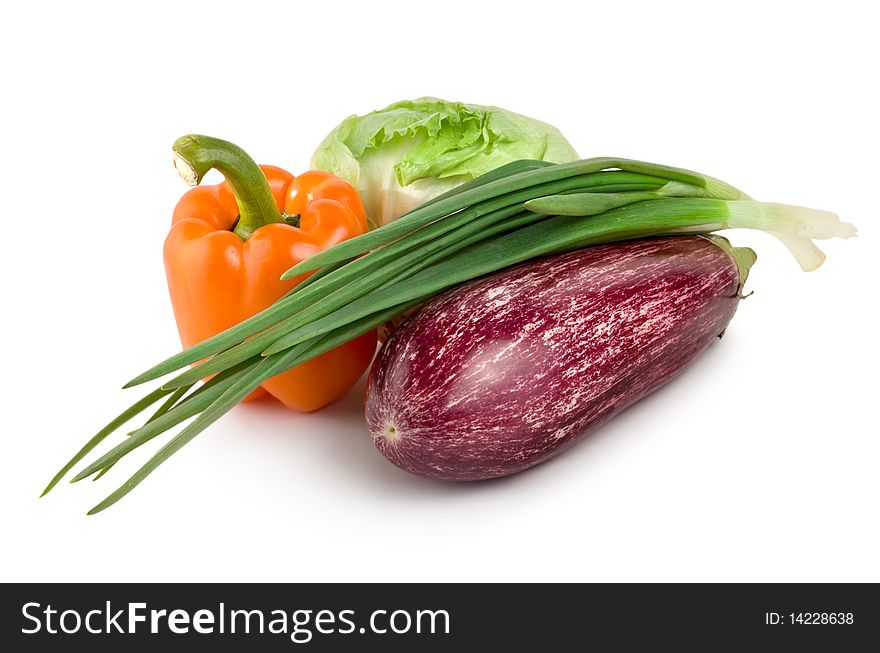 Colored fruit vegetable composition isolated on white