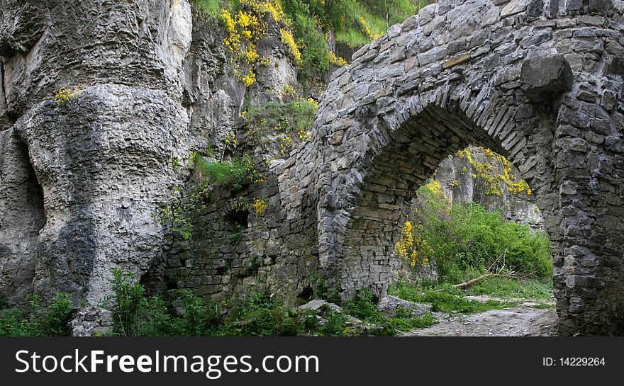 Ruins of gate of an old fortress in Kamyanets-Podolsky Ukraine