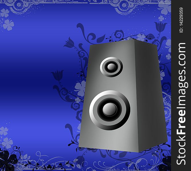 Speakers on blue background with flower shapes on it. Speakers on blue background with flower shapes on it