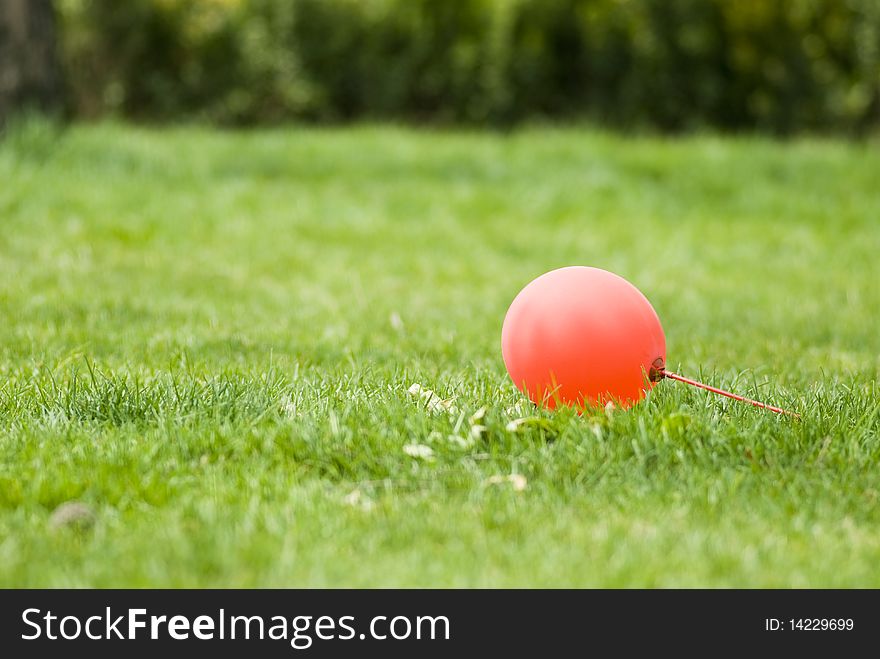 Red balloon in the green lawn