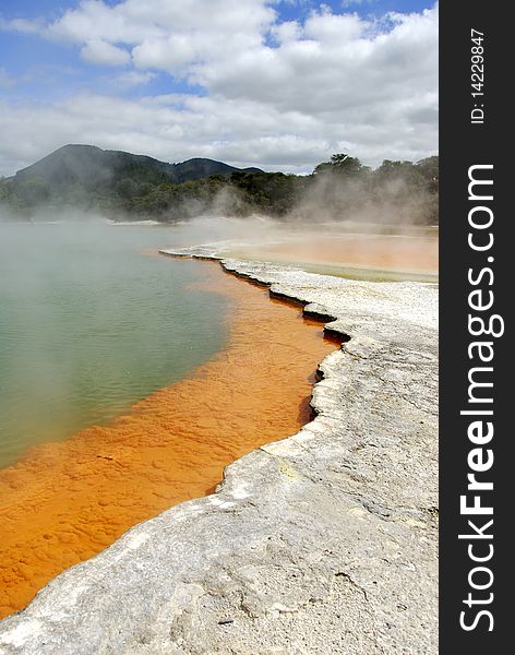 This is a hot water pool in Wai-o-tapu  Thermal wonderland in Rotorua, NZ. This is a hot water pool in Wai-o-tapu  Thermal wonderland in Rotorua, NZ