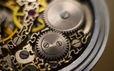 Mechanism With Gears. Clockwork Skeleton. Elegant Vintage Handmade Pocket Watches With Exclusive Carvings And Engravings. Jewelry. Stock Image
