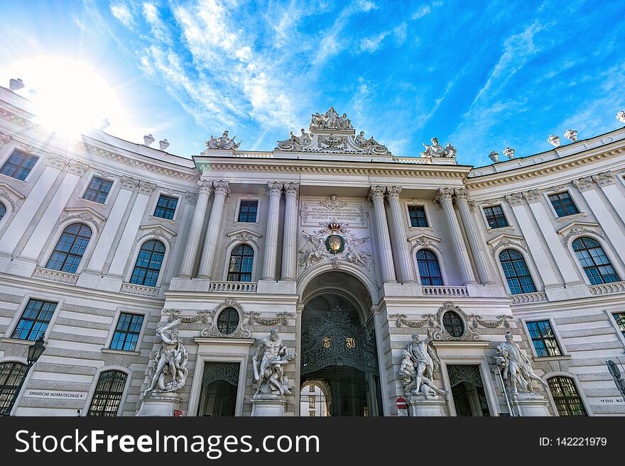 VIENNA, AUSTRIA. Hofburg Palace view at sunny day with tourists