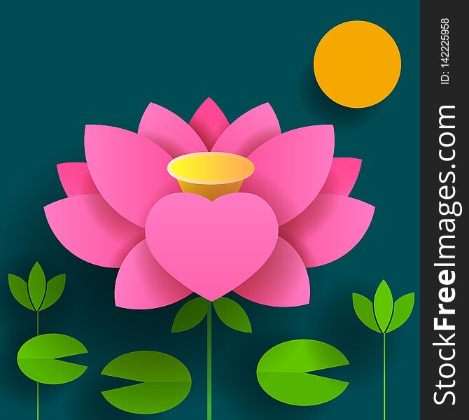 Paper Flower. Lotus. Black Background. Vector Illustration