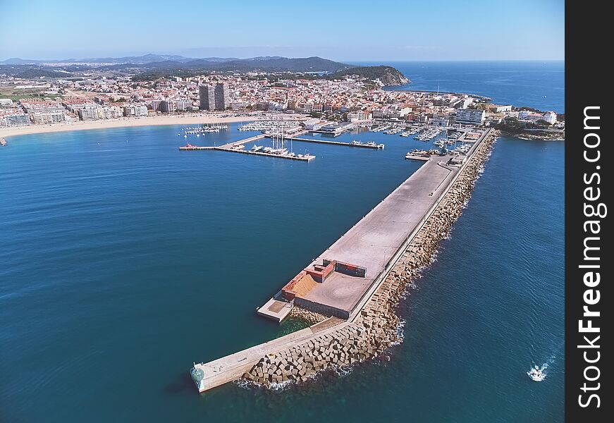 Aerial drone picture from small town Palamos from Spain, in Costa Brava.