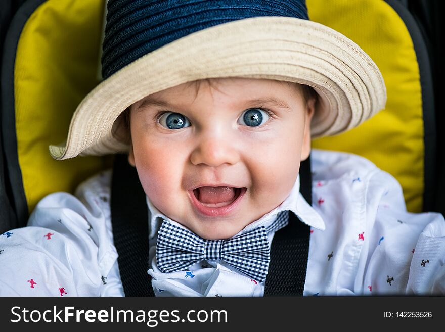 Smiling Baby Boy Closeup Portrait.