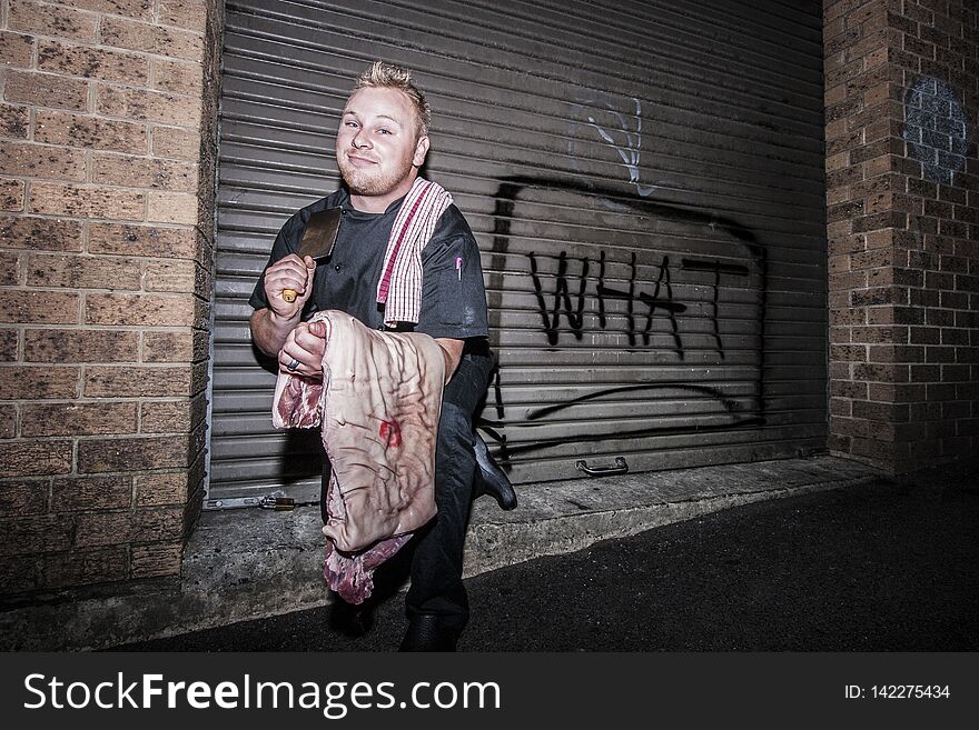 Cheff Walking To Kitchen With Knife