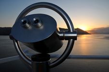 Scenic Lookout Binoculars At Sunrise Stock Photography