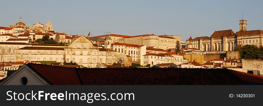 Panoramic view of red european roofs. Univercity of Coimbra(Portugal)