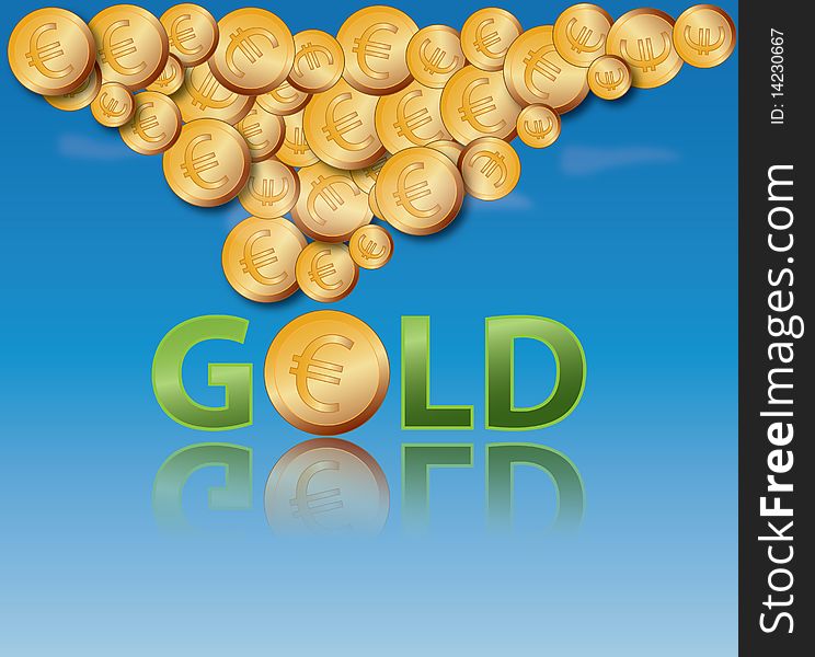 A background with gold coins and euro symbol.