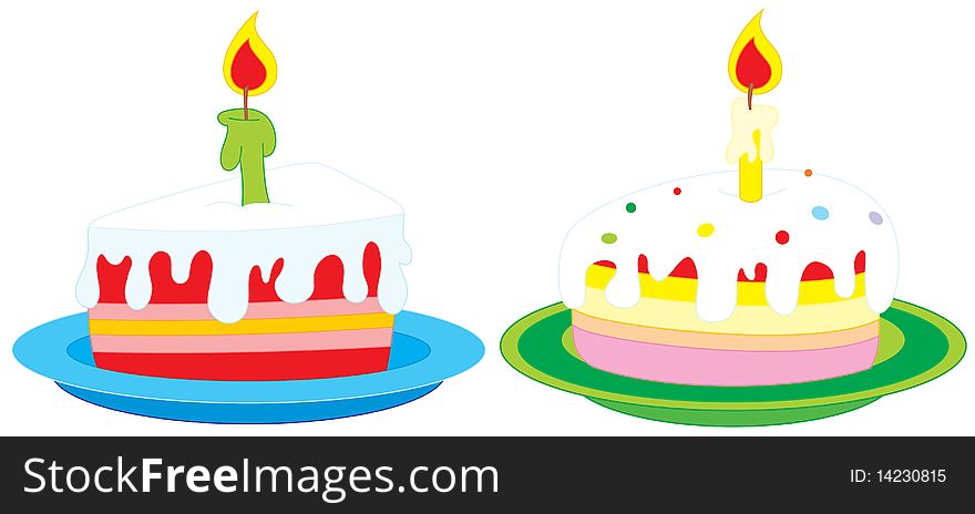 Vector clip-arts of two colorful cakes with candles