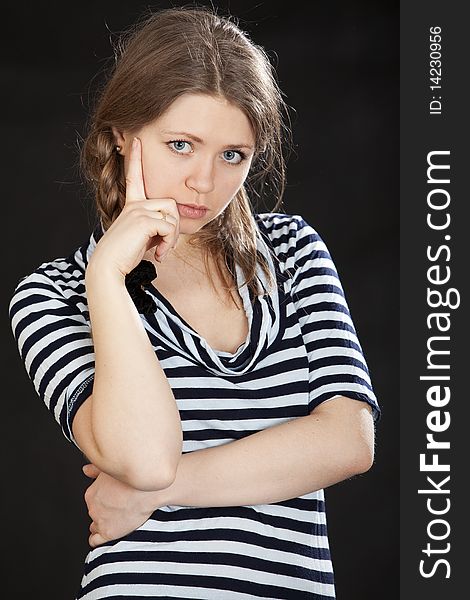Striped Girl Portrait, Isolated On Black