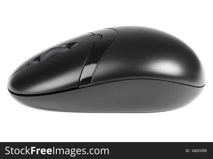 Cordless black computer mouse isolated on white background. Cordless black computer mouse isolated on white background