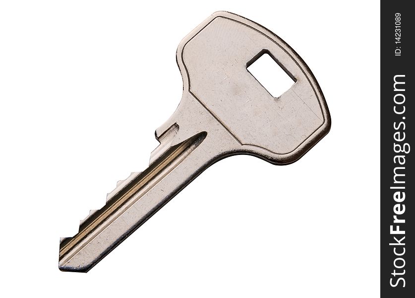 Slightly scratched key isolated on white background, with clipping path