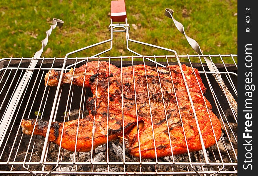 Indian style spicy chiken on grill