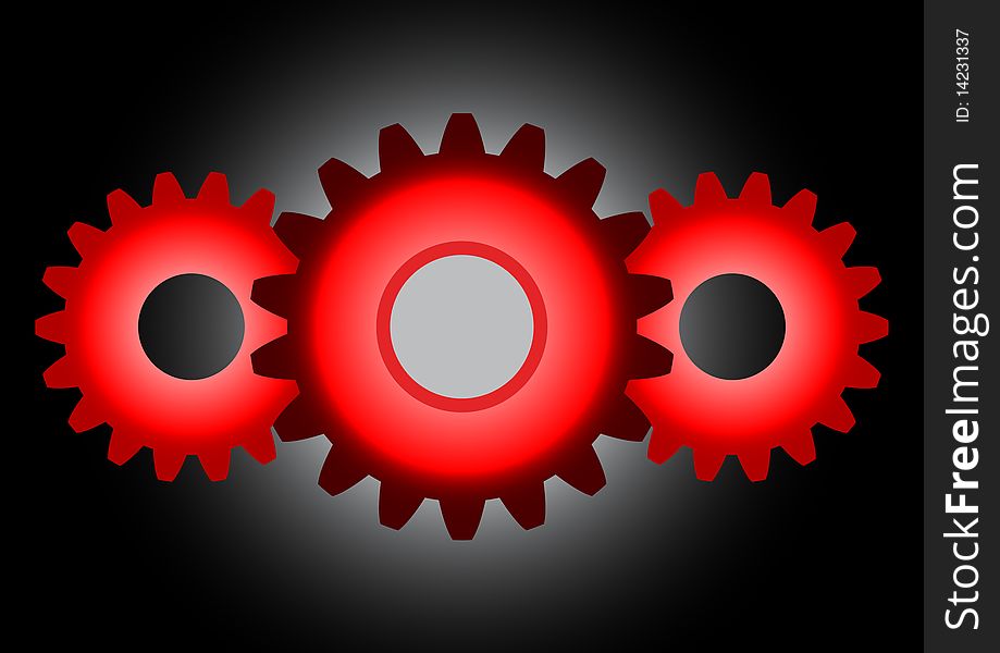 Red cogwheels on a black background