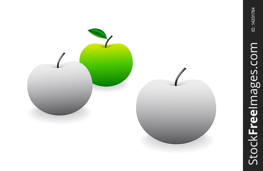 Three apples on a white background