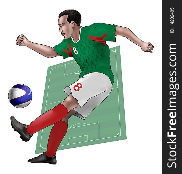 Team Mexico
Realistic illustration of a soccer player wearing his national team uniform - Soccer pitch on the background