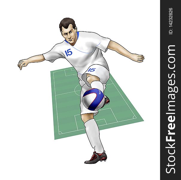 Team Greece Realistic illustration of a soccer player wearing his national team uniform - Soccer pitch on the background