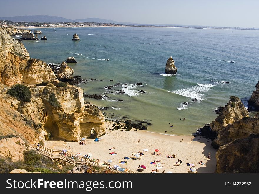 View of a beautiful beach near Lagos on the Algarve, Portugal.