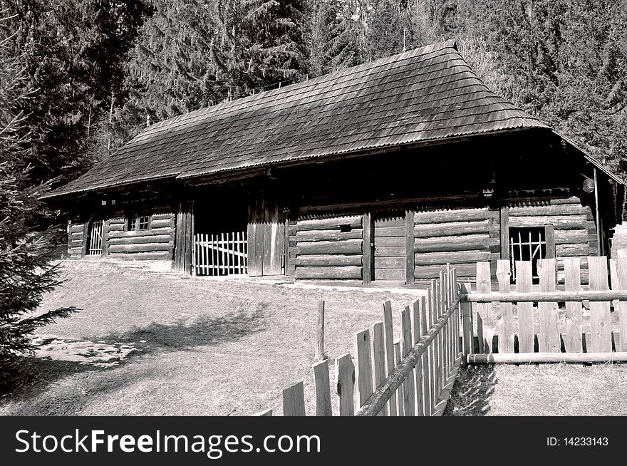 The black and white hause in the Slovak mountain. The black and white hause in the Slovak mountain