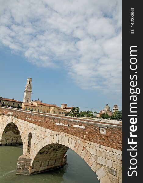 The ponte pietra
bridge in verona in italy. The ponte pietra
bridge in verona in italy