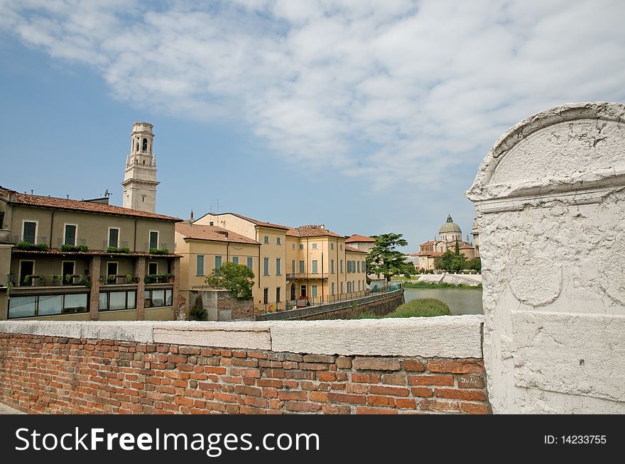 A view from the ponte pietra
bridge and landscape  in verona in italy. A view from the ponte pietra
bridge and landscape  in verona in italy