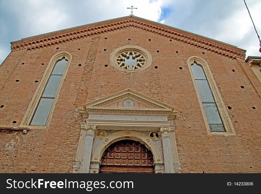 The facade of the the church of chiesa
s.maria della scala in verona in italy. The facade of the the church of chiesa
s.maria della scala in verona in italy