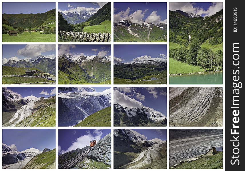 This image shows different views of the valley that contains the glacier in Austria Grossglckner. This image shows different views of the valley that contains the glacier in Austria Grossglckner