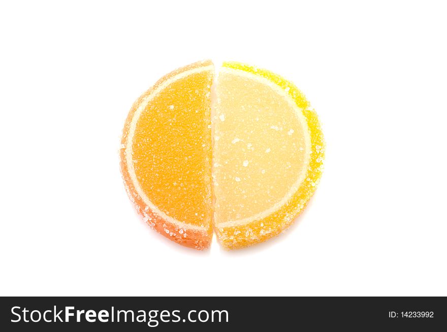 Candied fruit jelly ,isolated on white background