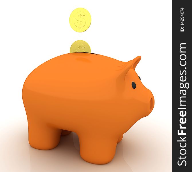 Piggy bank with coins. 3D render. Piggy bank with coins. 3D render.