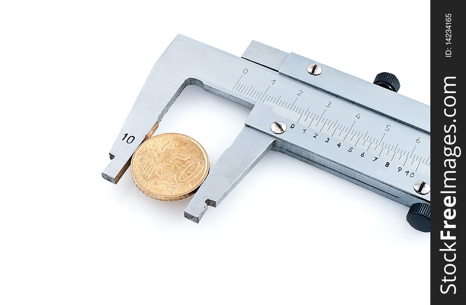 Calipers with euro coin