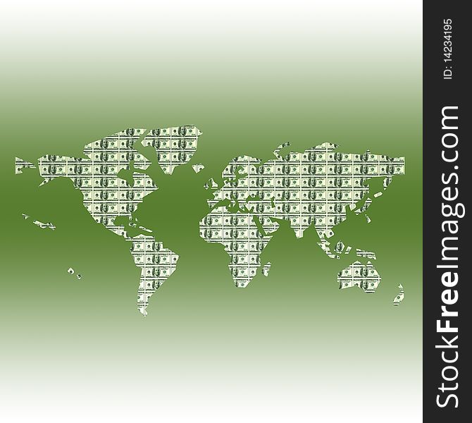 Dollar World Map on green