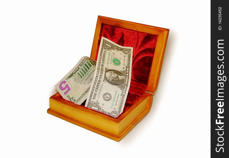 Casket with money isolated on white background