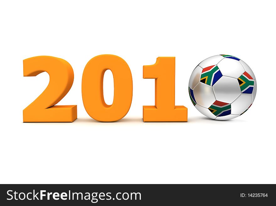 Orange date 2010 with a football replacing number 0 - south african flag on the ball. Orange date 2010 with a football replacing number 0 - south african flag on the ball